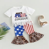 MA & Baby Toddler Kid Girls Clothes Comple Set с къс ръкав Писма за печат тениска звезди ивици леопардов печат панталони