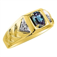 Роден камък пръстен стерлинги сребро или жълто злато, покрито със сребро александрит и диамантен пръстен