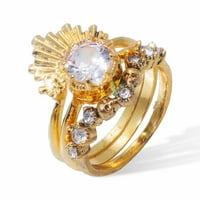 Комплект пръстен за мъже от неръждаема стомана ярък цирконов пръстен кръг бял камък бижута Модни бижута ангажирани пръстени Женски пръстени