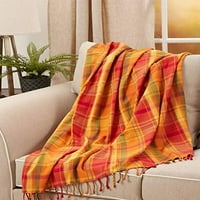 Fennco Styles реколта карирана ресни хвърляне на одеяло 50 w 60 l - теракота меко, топло одеяло за легло, диван, диван, дом, офис и празници декор