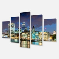 Дизайнерско изкуство Темза река през нощта - Фотографски печат на градския пейзаж върху опаковани платно