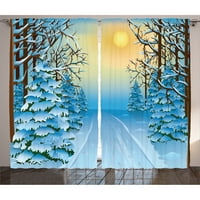 Carlito Winter Decations Forest View Paint Print със снежна пътека между дървета и слънце на небето Графичен печат и текст полу-схема на джобни завеси за пръчки ,: 54 '' W 108 '' L, Тип заглавие: Ro