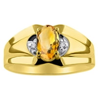 Мъжки диамантен и цитринов пръстен 14k жълто или 14K бяло злато